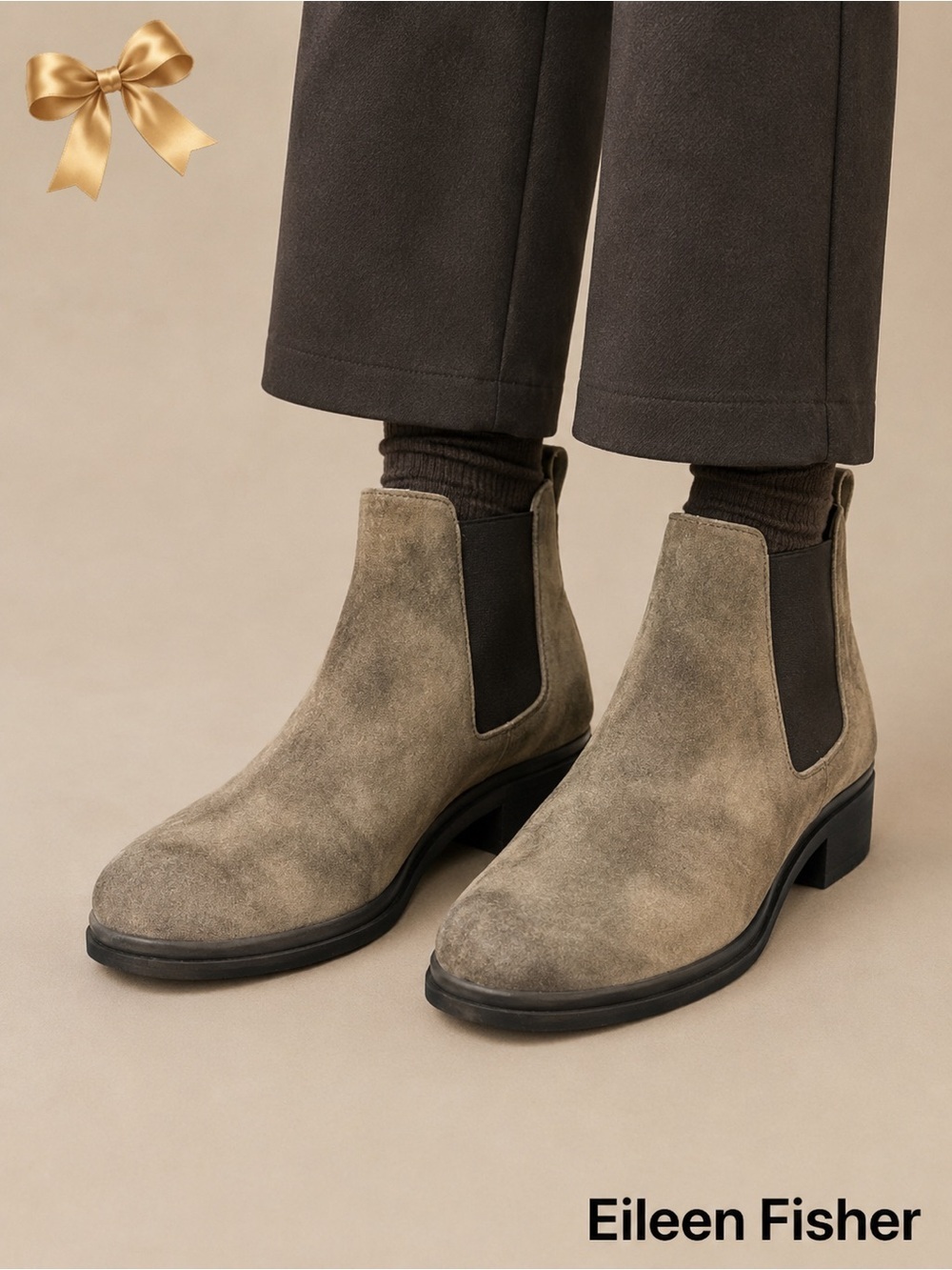 Eileen Fisher Gray Suede Chelsea Boots Size 8 1/2